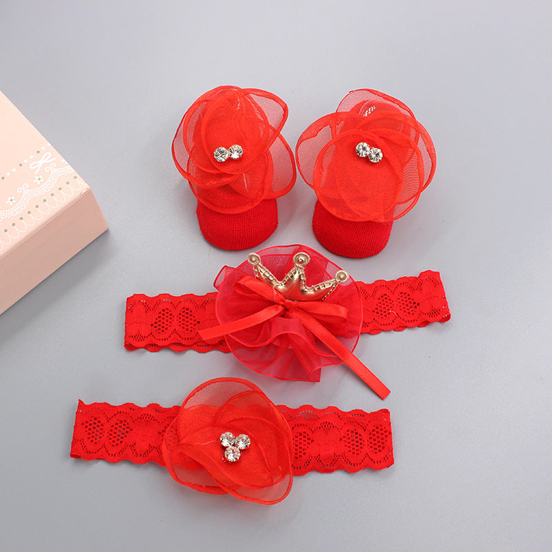 Flower Baby Girl Headband Socks Set Shoes With  Crown Bows Newborn Headbands For Girls Turban Baby Hair Accessories