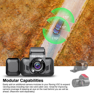 REXING V5C Plus Dash Cam Front 4K & 1080p Cabin Camera w/ Modular Capabilities, WiFi, and GPS