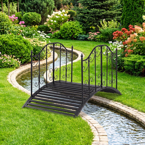3.9 ft Garden Metal Bridge with Dual Patterned Side Rails