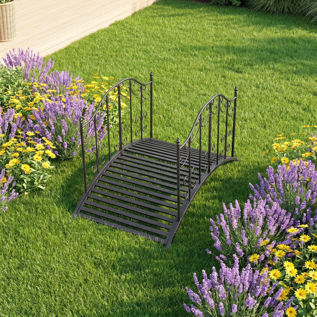 3.9 ft Garden Metal Bridge with Dual Patterned Side Rails