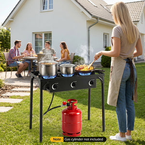 3 Burner Propane Stove 240000 BTU with Adjustable Regulator & Hose for Camping BBQ-Black