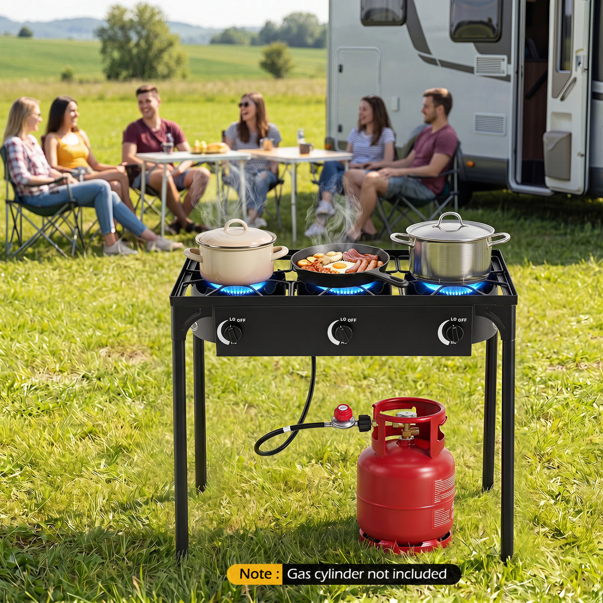 3 Burner Propane Stove 240000 BTU with Adjustable Regulator & Hose for Camping BBQ-Black
