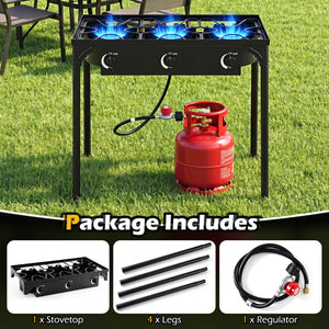 3 Burner Propane Stove 240000 BTU with Adjustable Regulator & Hose for Camping BBQ-Black