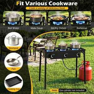 3 Burner Propane Stove 240000 BTU with Adjustable Regulator & Hose for Camping BBQ-Black