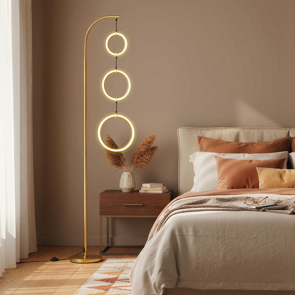 3-Circle Dimmable LED Floor Lamp with Foot Pedal Switch 3 Color Temperatures-Golden