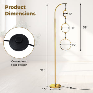 3-Circle Dimmable LED Floor Lamp with Foot Pedal Switch 3 Color Temperatures-Golden