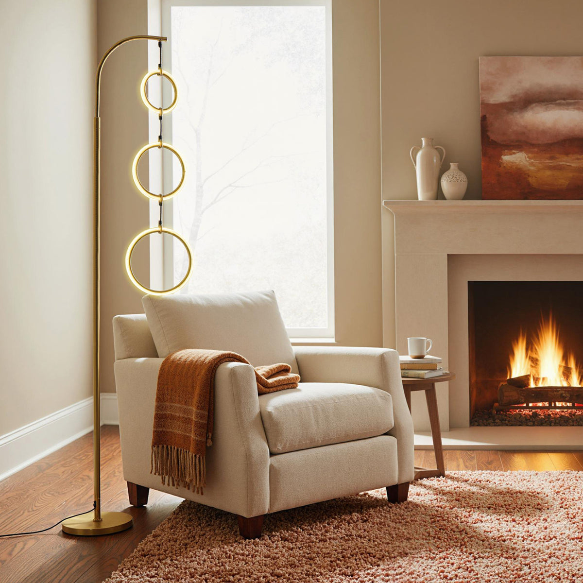 3-Circle Dimmable LED Floor Lamp with Foot Pedal Switch 3 Color Temperatures-Golden