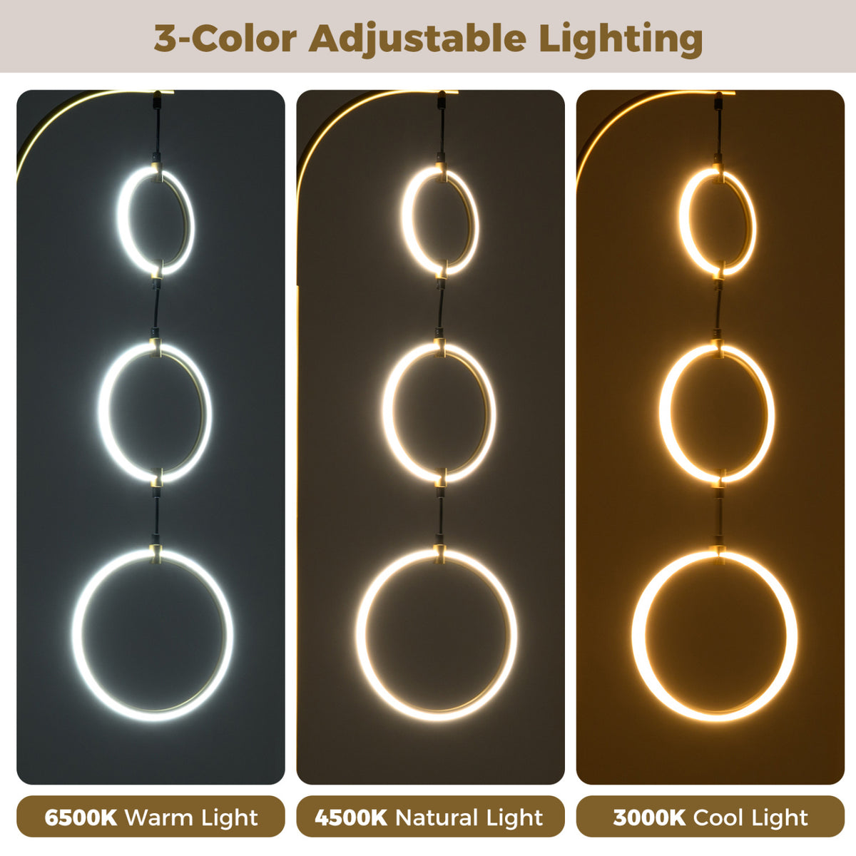 3-Circle Dimmable LED Floor Lamp with Foot Pedal Switch 3 Color Temperatures-Golden