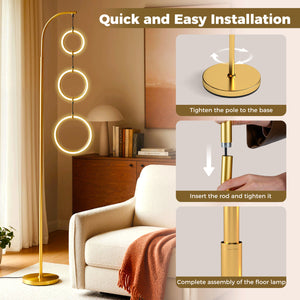 3-Circle Dimmable LED Floor Lamp with Foot Pedal Switch 3 Color Temperatures-Golden