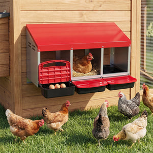 3-Compartment Roll Away Metal Chicken Nesting Box for Hens-Red