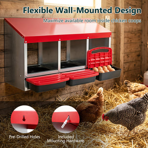 3-Compartment Roll Away Metal Chicken Nesting Box for Hens-Red
