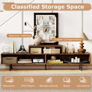 3 Cubby TV Stand for TVs up to 70 Inch with Open Storage Compartments-Rustic Brown