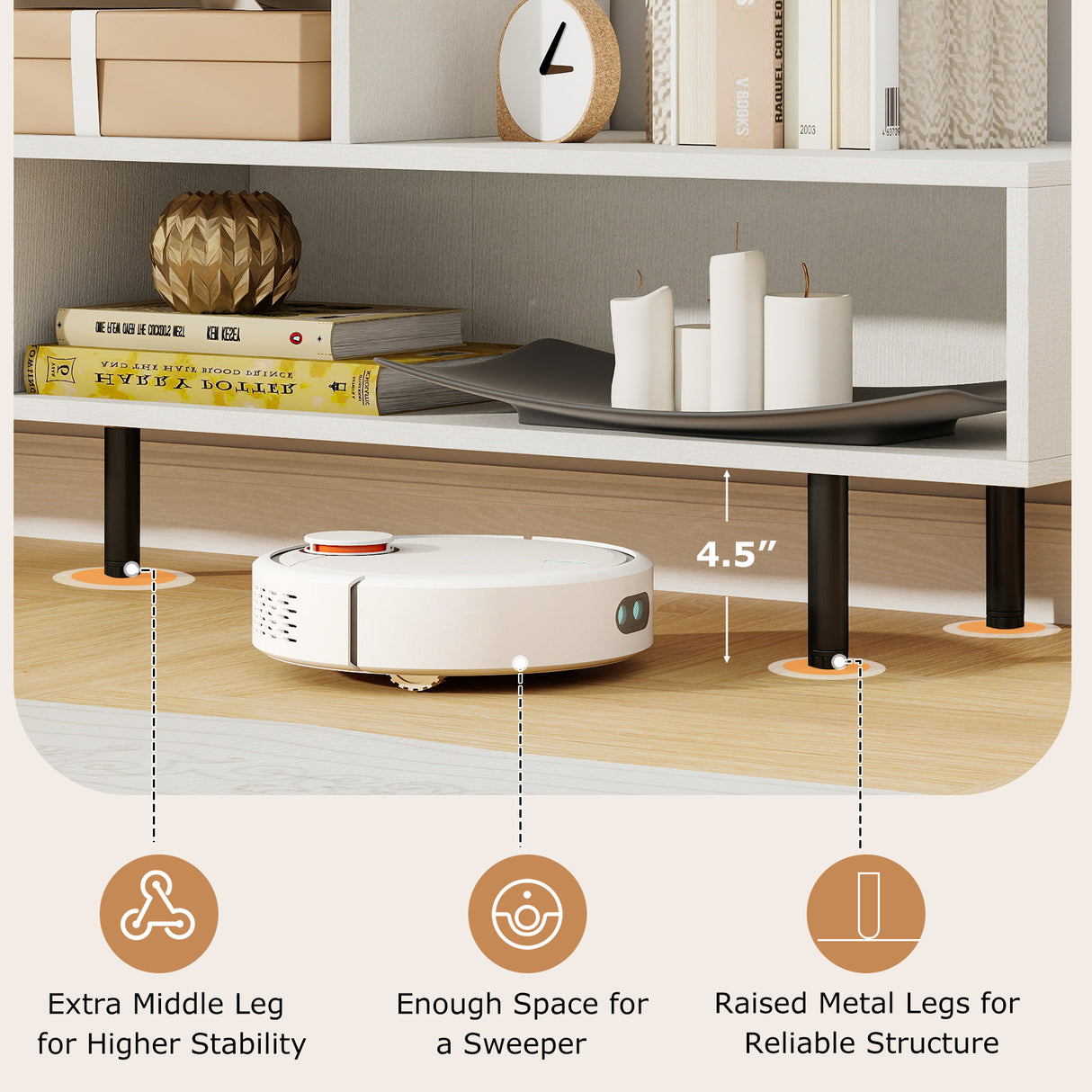 3 Cubby TV Stand for TVs up to 70 Inch with Open Storage Compartments-White