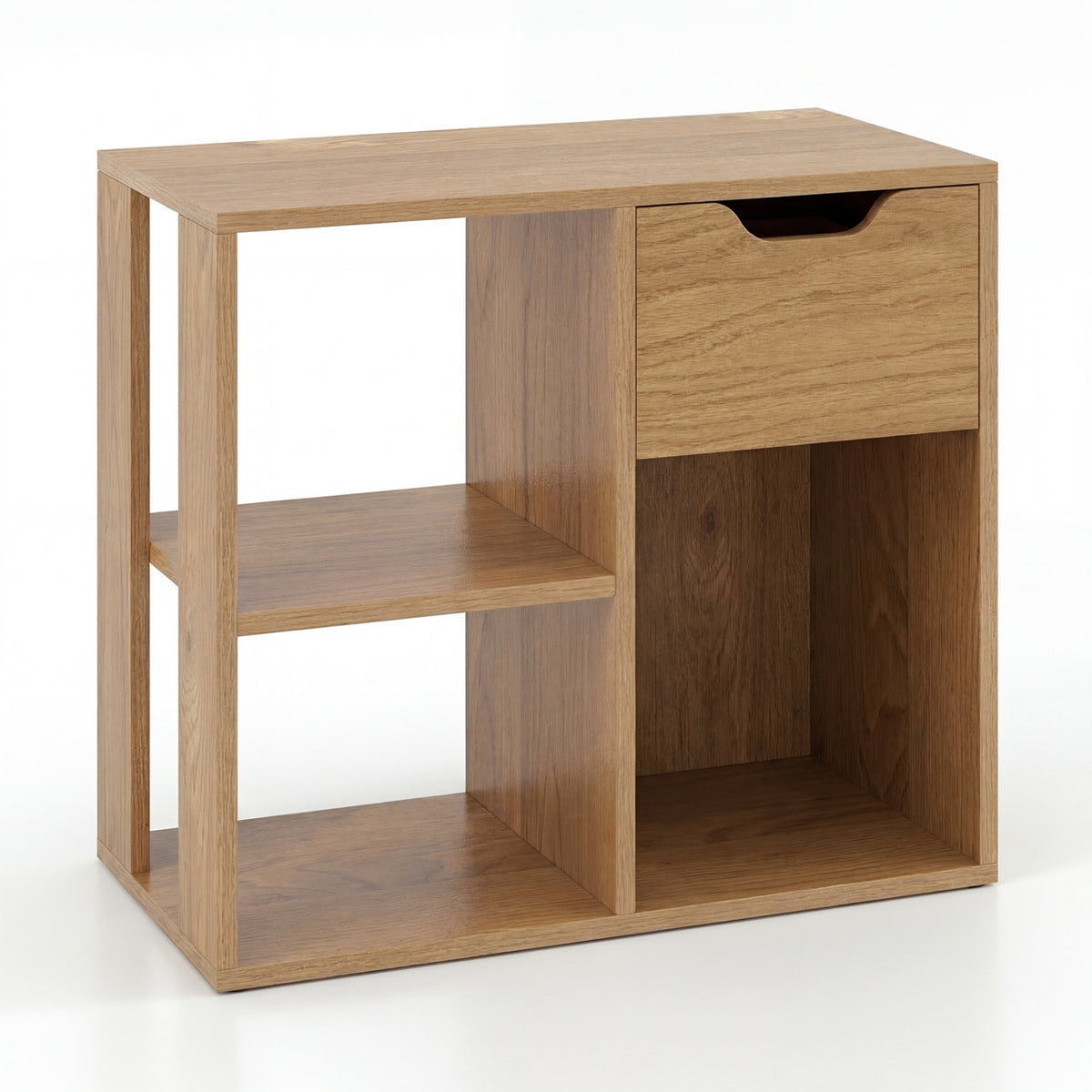 3-Cube Bookcase 2-tier Wooden Storage Shelf with Pull-out Drawer-Natural