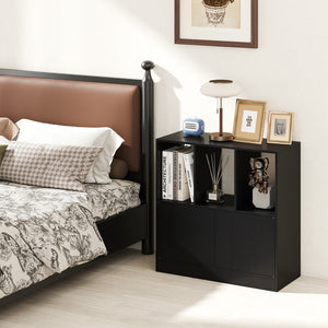 3-Cube Bookcase with Doors 3-Tier Cubic Bookshelf with Open Compartments and Cabinet-Black