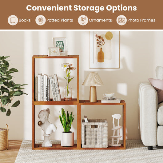 3 Cube Bookcases Solid Wood Stacking Storage Organizers with Open Slatted Design