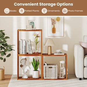 3 Cube Bookcases Solid Wood Stacking Storage Organizers with Open Slatted Design
