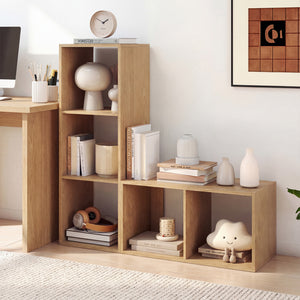 3 Cube Bookshelf with Back Guardrail for Living Room Bedroom-Natrual
