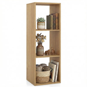 3 Cube Bookshelf with Back Guardrail for Living Room Bedroom-Natrual