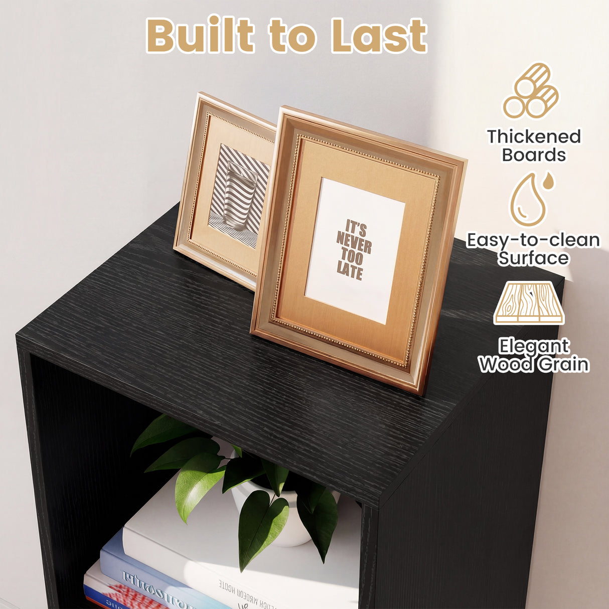 3 Cube Bookshelf with Back Guardrail for Living Room Bedroom-Black