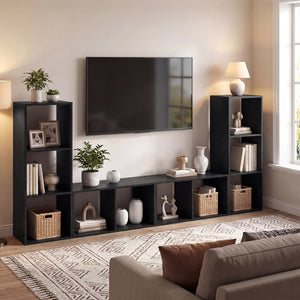 3 Cube Bookshelf with Back Guardrail for Living Room Bedroom-Black