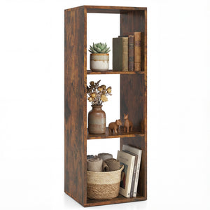 3 Cube Bookshelf with Back Guardrail for Living Room Bedroom-Brown