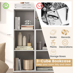 3 Cube Bookshelf with Back Guardrail for Living Room Bedroom-White