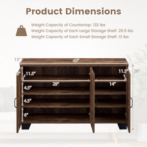 3-Door Buffet Sideboard with Adjustable Shelves and Anti-Tipping Kits-Brown