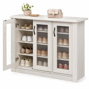 3-Door Shoe Cabinet with Removable Shelves Wooden Shoe Storage Organizer-White