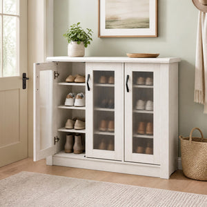 3-Door Shoe Cabinet with Removable Shelves Wooden Shoe Storage Organizer-White
