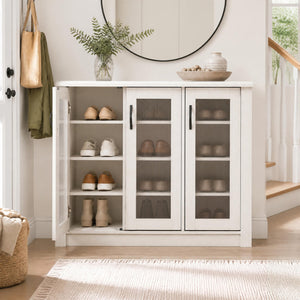 3-Door Shoe Cabinet with Removable Shelves Wooden Shoe Storage Organizer-White