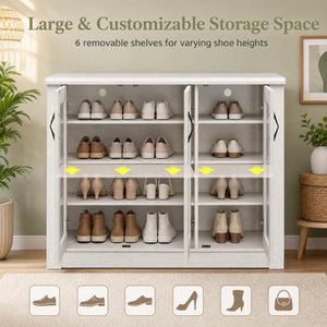 3-Door Shoe Cabinet with Removable Shelves Wooden Shoe Storage Organizer-White