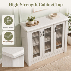 3-Door Shoe Cabinet with Removable Shelves Wooden Shoe Storage Organizer-White