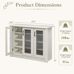3-Door Shoe Cabinet with Removable Shelves Wooden Shoe Storage Organizer-White