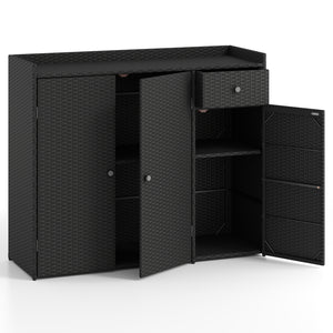 3 Doors Outdoor PE Wicker Storage Cabinet for Deck-Black
