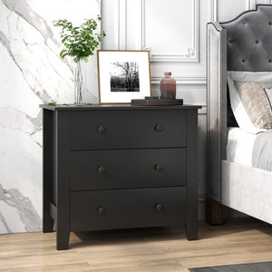 3 Drawer Dresser Chest of Drawers Bedside Table-Black Wood Grain