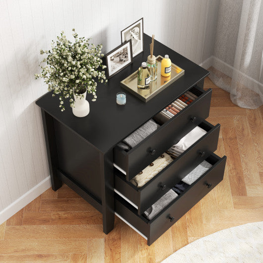 3 Drawer Dresser Chest of Drawers Bedside Table-Black Wood Grain