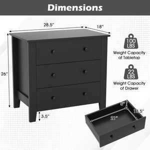 3 Drawer Dresser Chest of Drawers Bedside Table-Black Wood Grain
