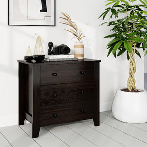 3-Drawer Dresser Wide Chest of Drawers Modern Large Nightstand Closet Storage Organizer-Dark Brown