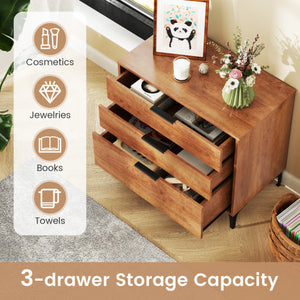 3 Drawer Dresser with Interlock System for Bedroom Living Room-Cherry