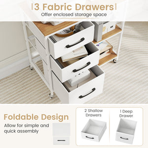 3 Drawer Mobile File Cabinet with Charging Station Rolling Printer Stand with Open Storage Shelves-Natural