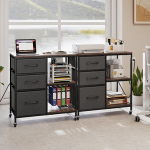 3 Drawer Mobile File Cabinet with Charging Station Rolling Printer Stand with Open Storage Shelves-Brown