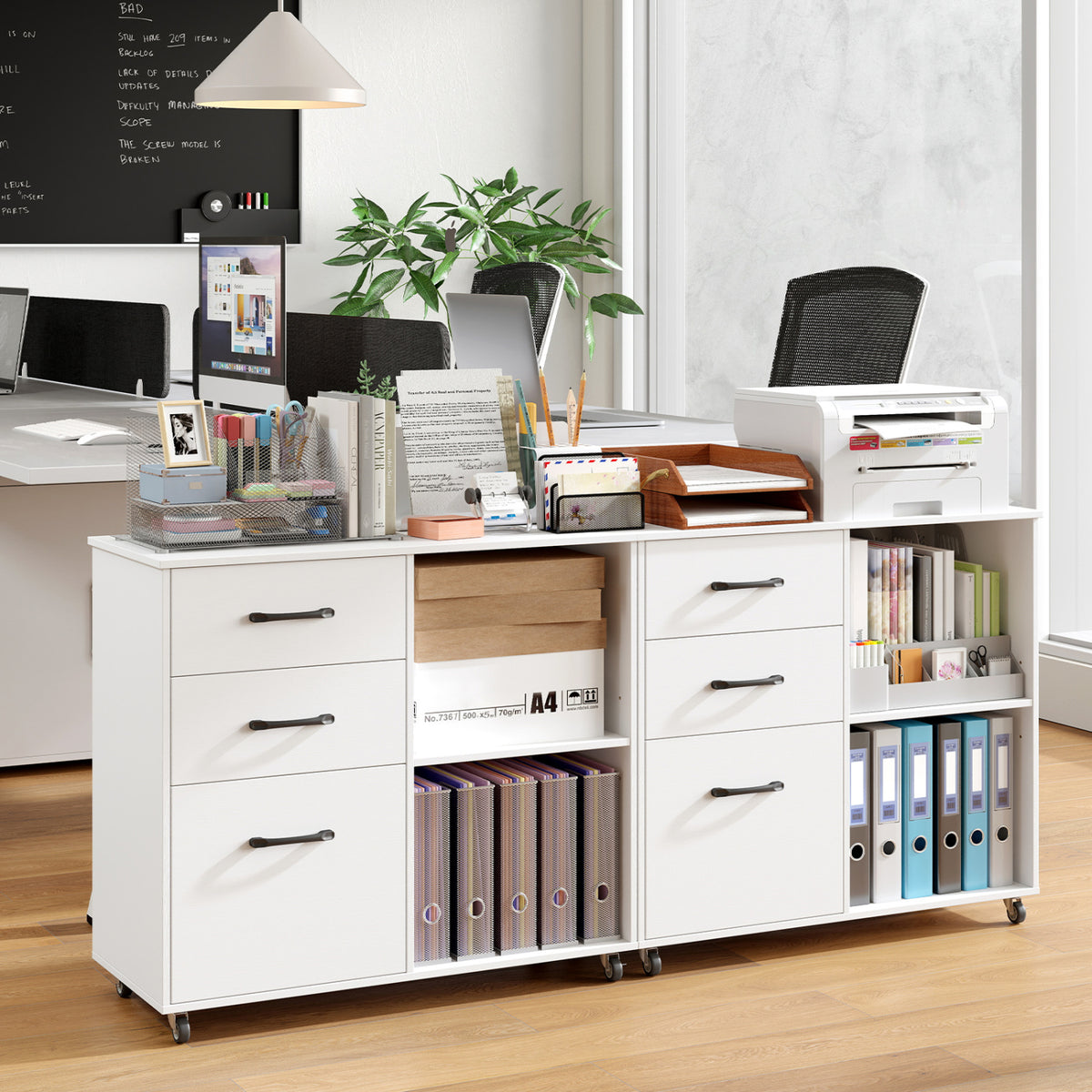 3-Drawer Mobile File Cabinet with Open Storage Shelves and Wheels for Letter A4 Size-White