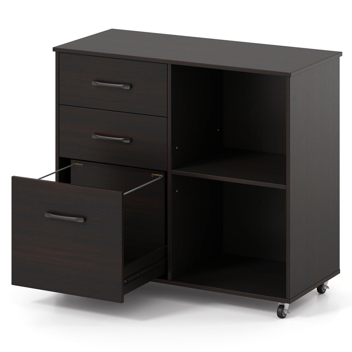 3-Drawer Mobile Lateral File Cabinet Printer Stand-Black