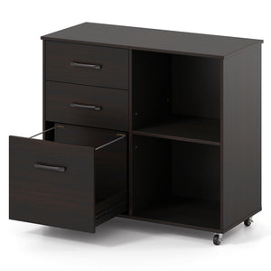 3-Drawer Mobile Lateral File Cabinet Printer Stand-Black