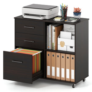 3-Drawer Mobile Lateral File Cabinet Printer Stand-Black