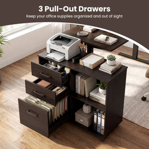 3-Drawer Mobile Lateral File Cabinet Printer Stand-Black
