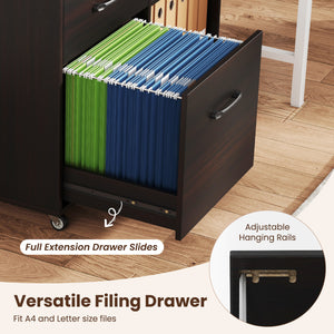 3-Drawer Mobile Lateral File Cabinet Printer Stand-Black