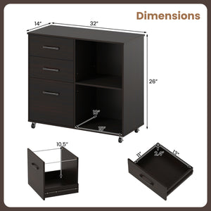 3-Drawer Mobile Lateral File Cabinet Printer Stand-Espresso