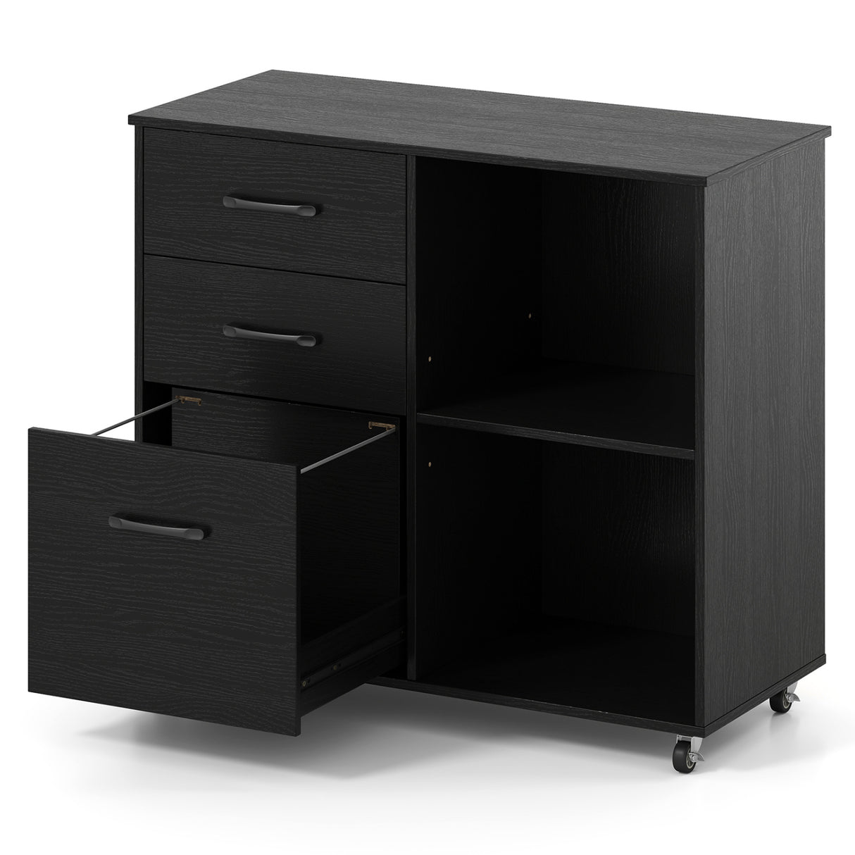 3-Drawer Mobile Lateral File Cabinet Printer Stand-Black